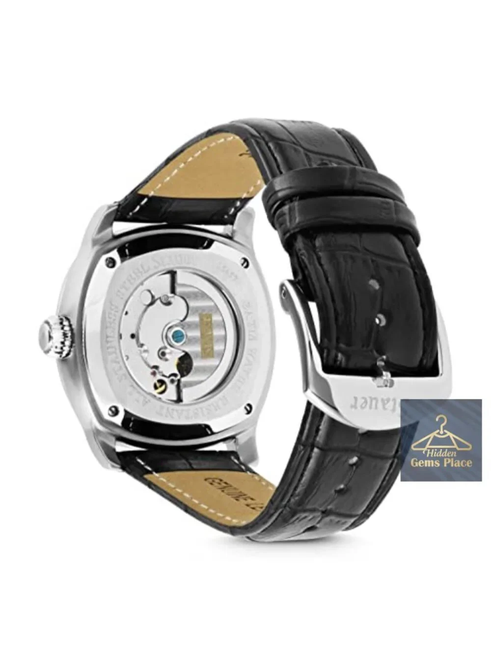 Men's Automatic Wrist Watch with Leather Band and Stainless Steel Case -